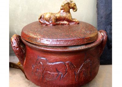 “Year of the Horse” 8” diameter Stoneware, Kazegama Ash-fired